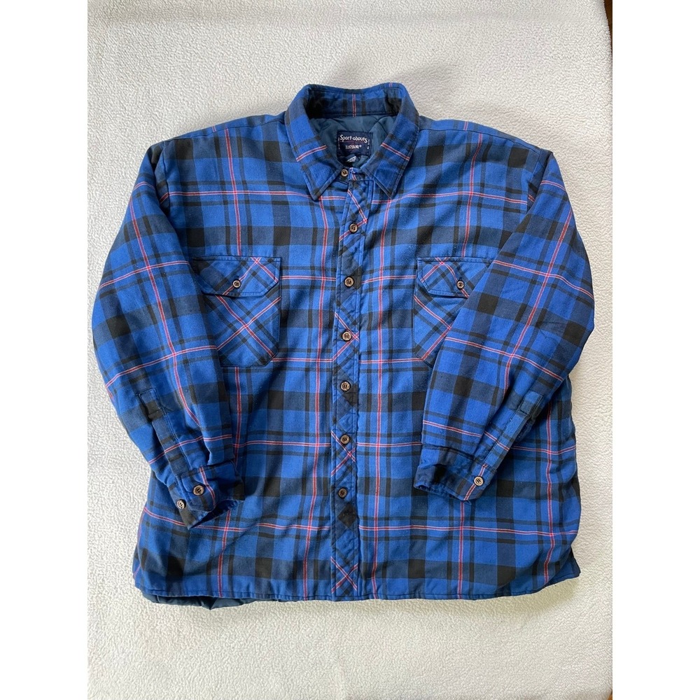 Vintage Big Yank Sport-abouts  Mens 3XL Blue Flannel Shirt Jacket Plaid Quilted